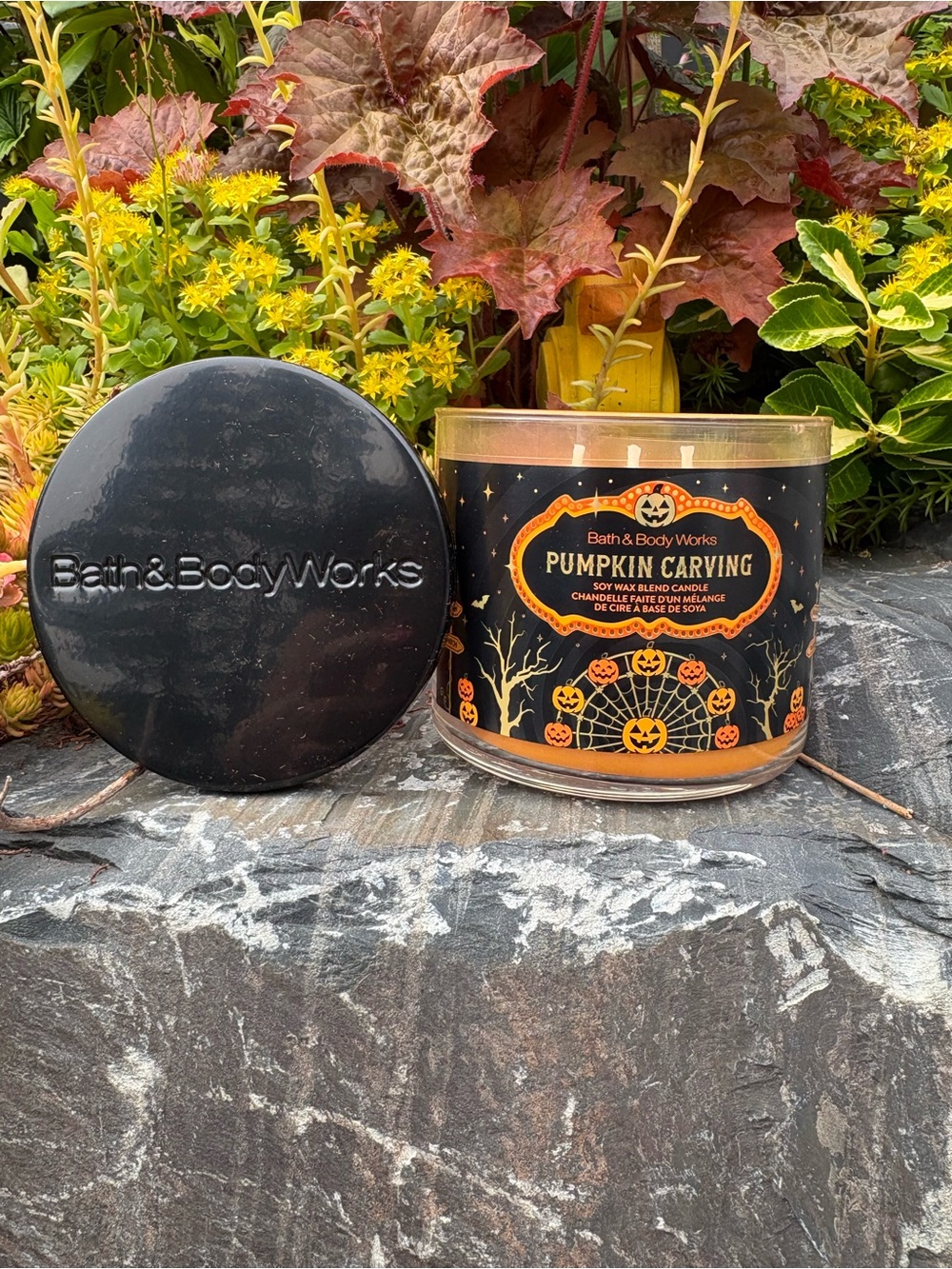 Bath & Body Works Black and Orange Pumpkin Carving 3-Wick Candle